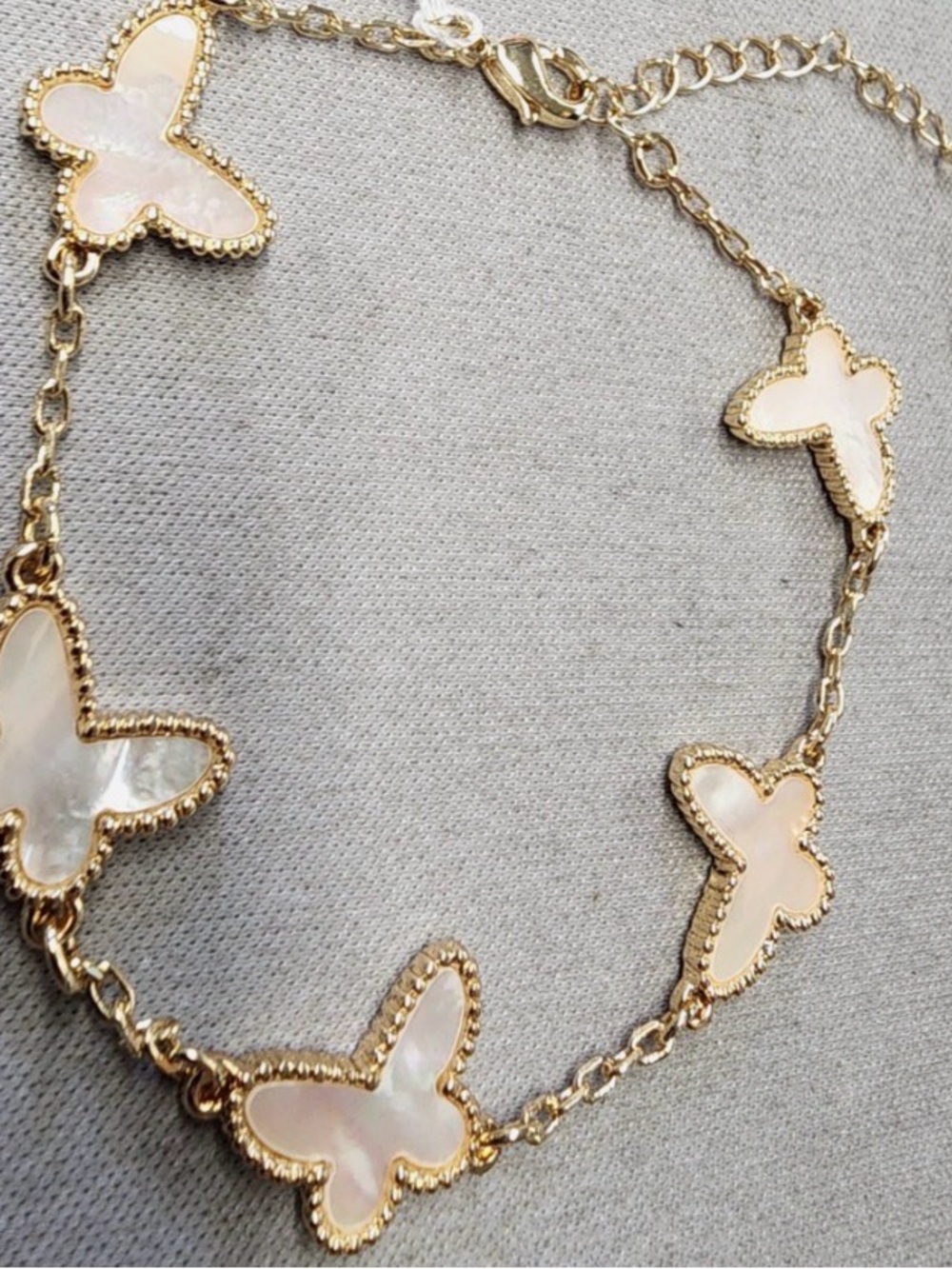 Gold Butterfly Chain Bracelet with Pink Mother-of-Pearl Accents